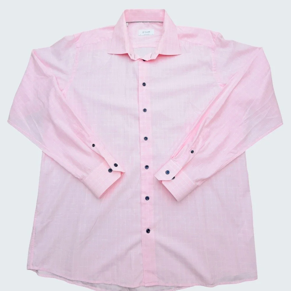 Eton Contemporary Fit Twill Dress Shirt Mens‎ XXL 18 (46) Pink Long Sleeve $270